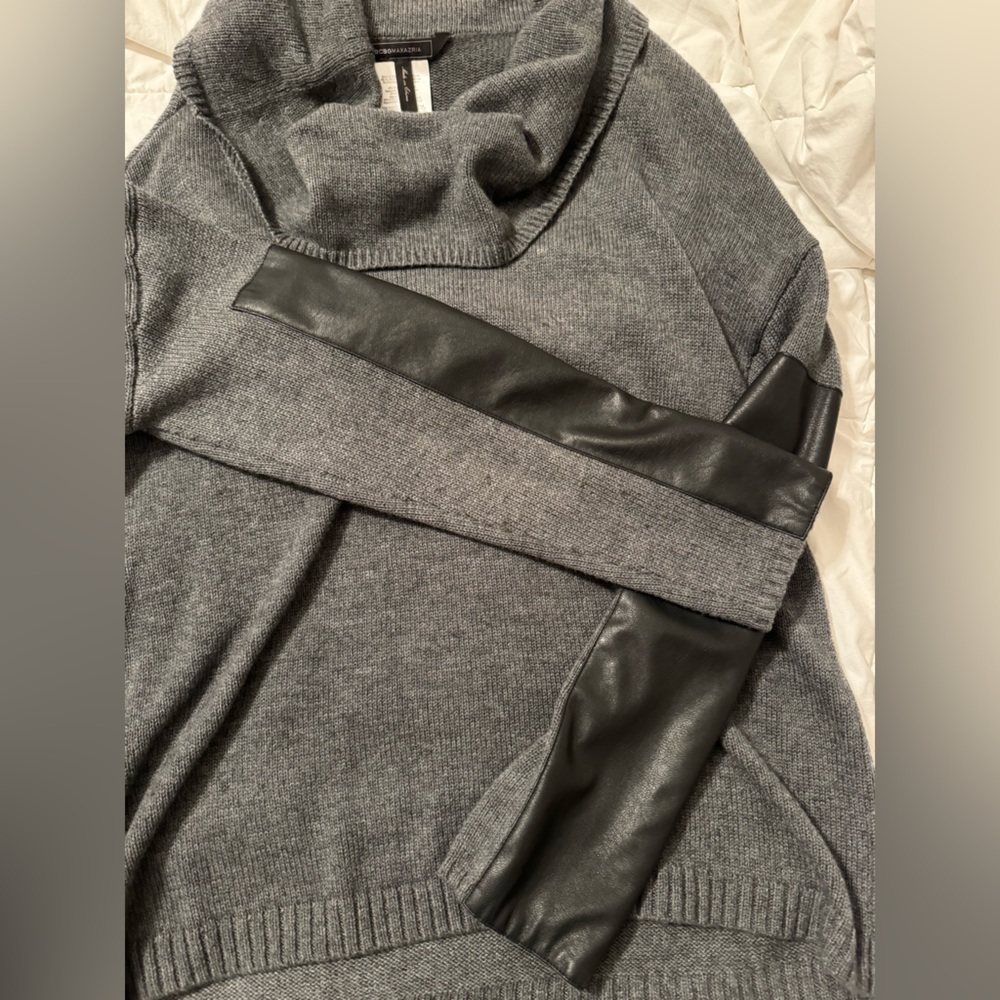 BCBGMaxAzria Sweater with Faux Leather Arm Patches - Picture 4 of 9